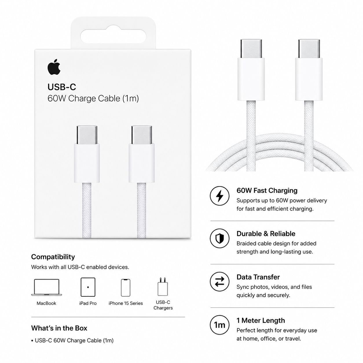 Apple USB-C 60W Charge Cable (1m)