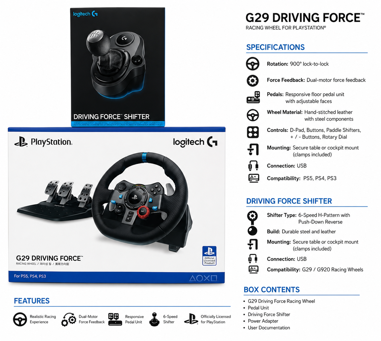 Logitech G29 Driving Force Racing Wheel & Shifter Bundle - Image 2