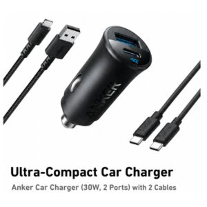 Anker Ultra-Compact Car Charger (30W, 2 Ports) with 2 Cables