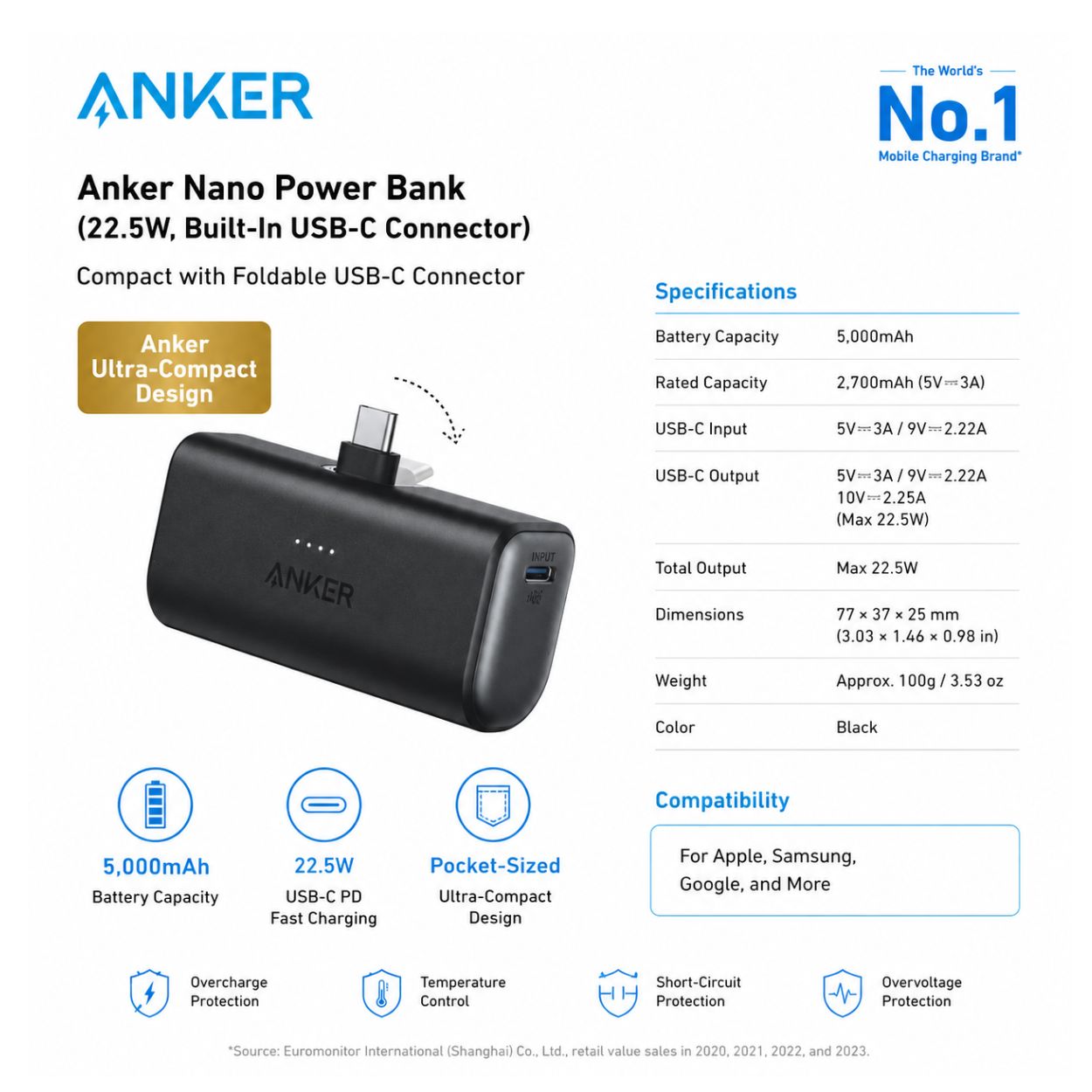 Anker Nano Power Bank (22.5W, Built-In USB-C Connector) - Image 2