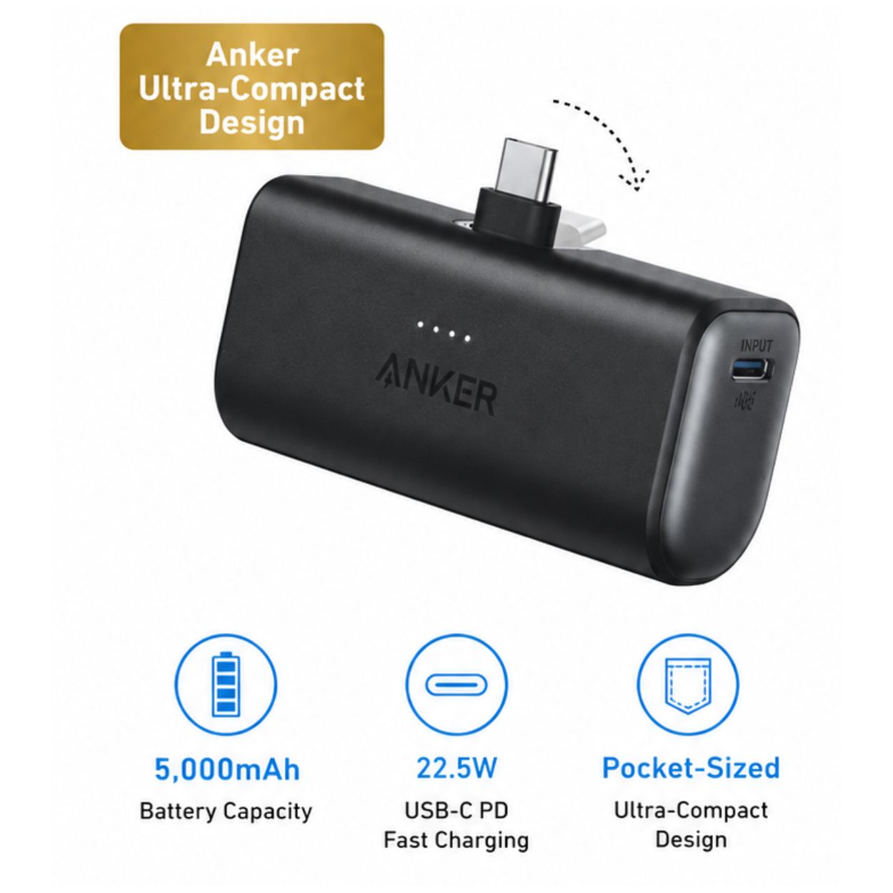 Anker Nano Power Bank (22.5W, Built-In USB-C Connector)