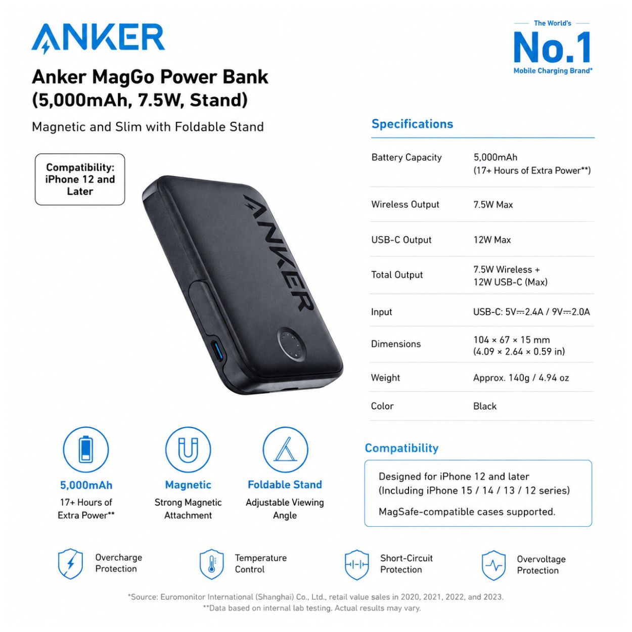 Anker MagGo Power Bank (5,000mAh, 7.5W, Stand) - Image 2