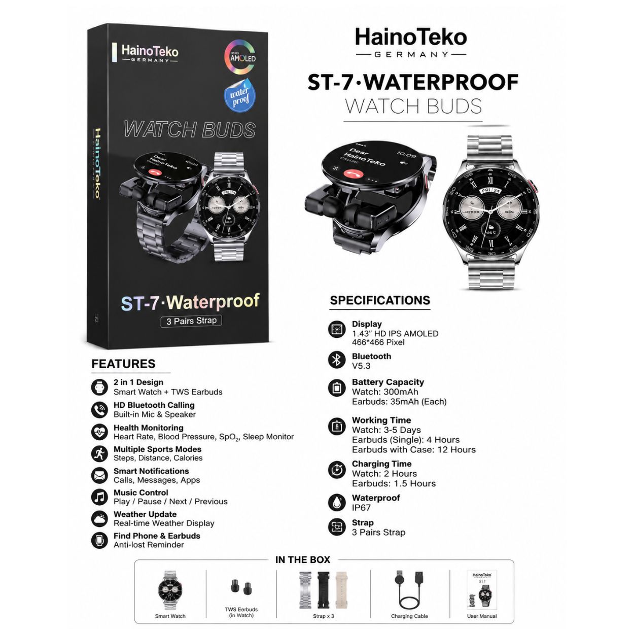 HainoTeko ST-7 Waterproof Watch Buds - Image 3