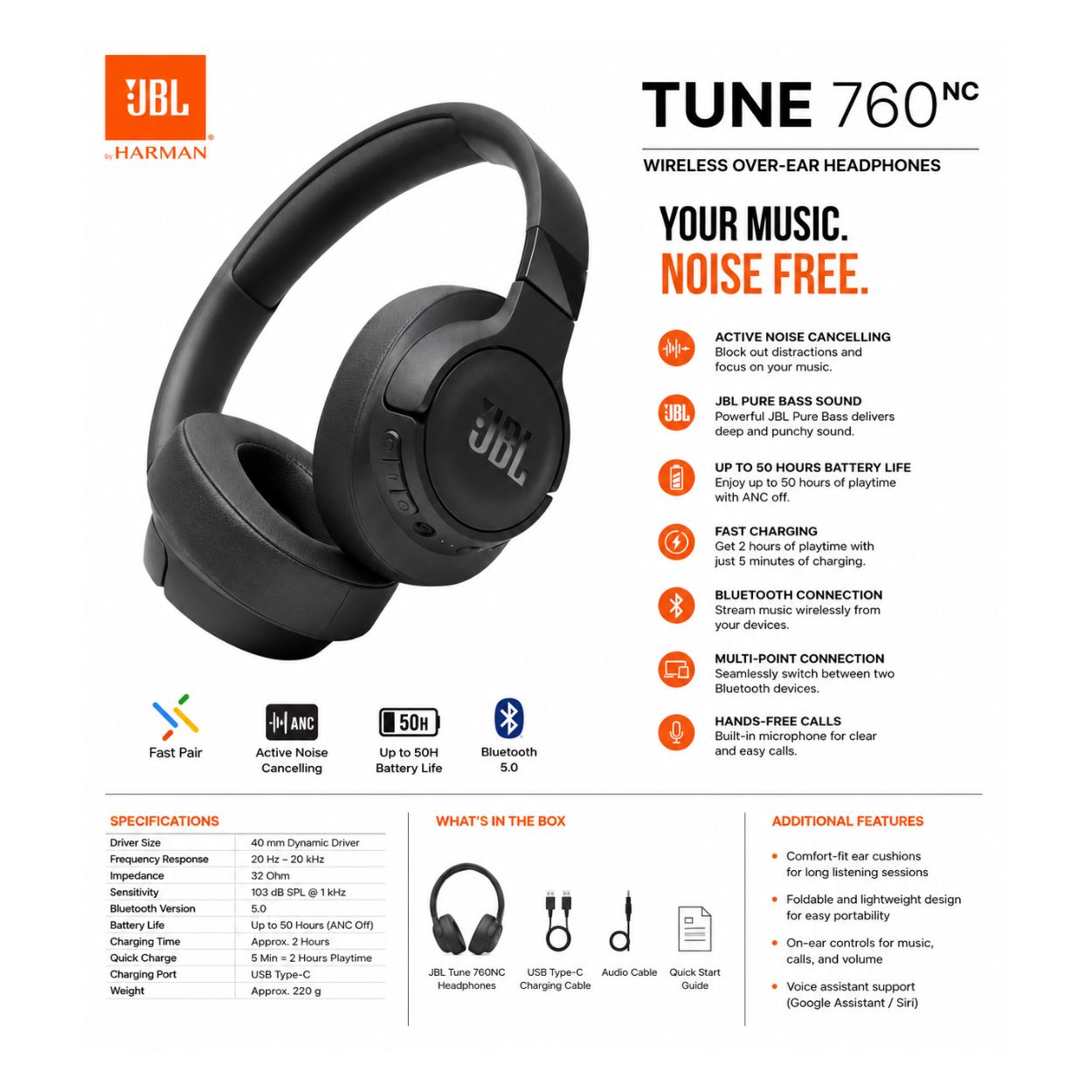 JBL Tune 760NC Wireless Headphones