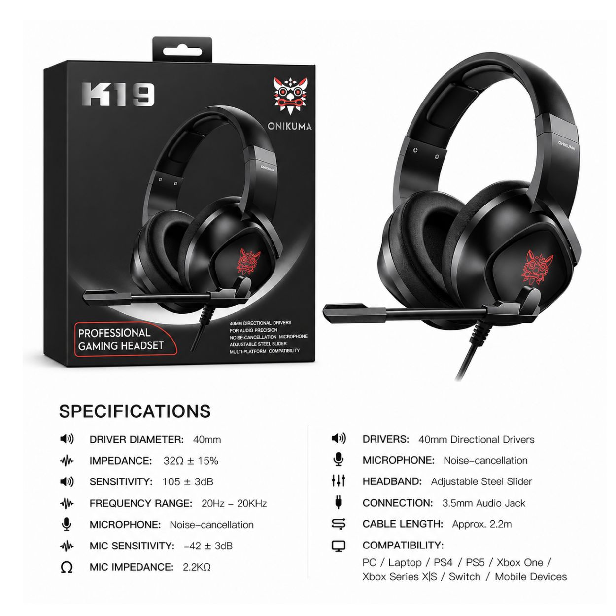 ONIKUMA K19 Professional Gaming Headset
