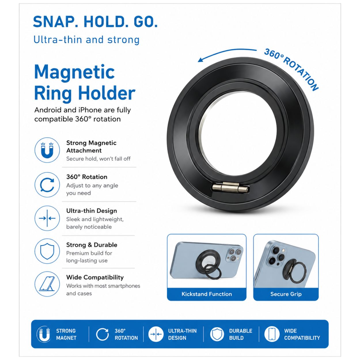 Magnetic Ring Holder – Ultra Thin 360° Phone Grip