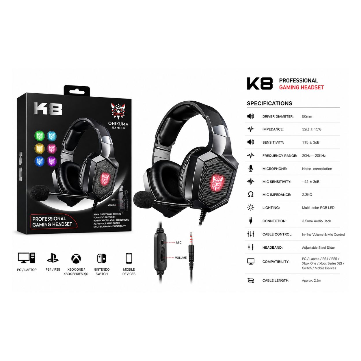 ONIKUMA K8 Professional Gaming Headset