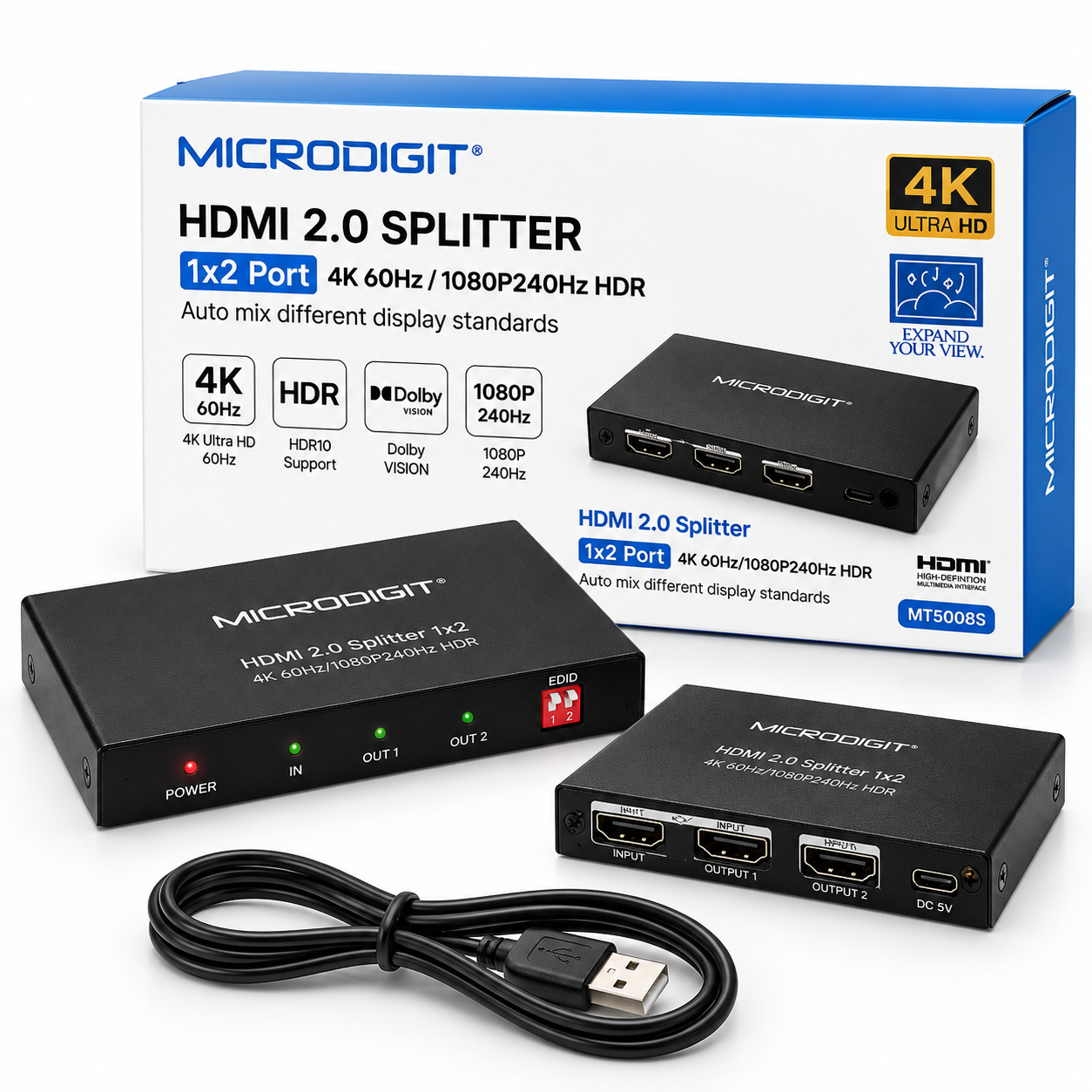 Microdigit HDMI 2.0 1×2 Splitter – 4K 60Hz HDR - Image 2